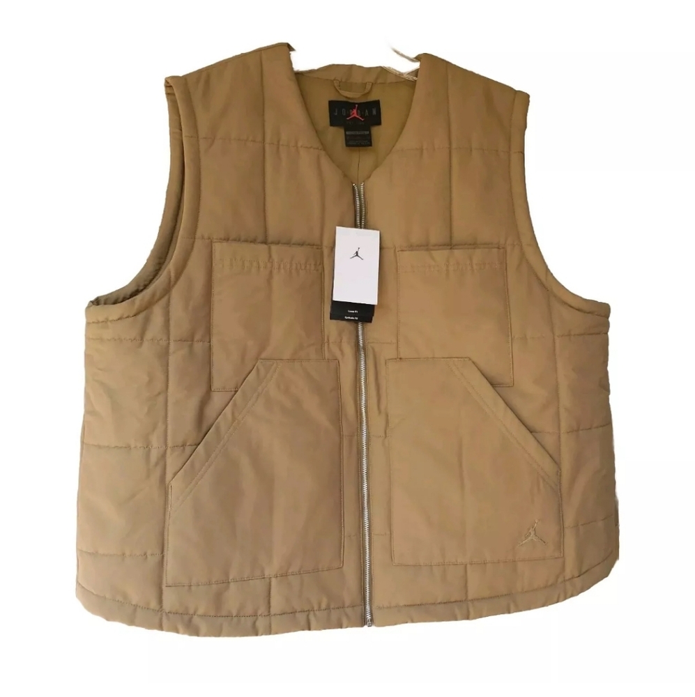 Jordan Jumpman Beige Khaki Quilted Utility Vest Loose Fit Women's Size XL